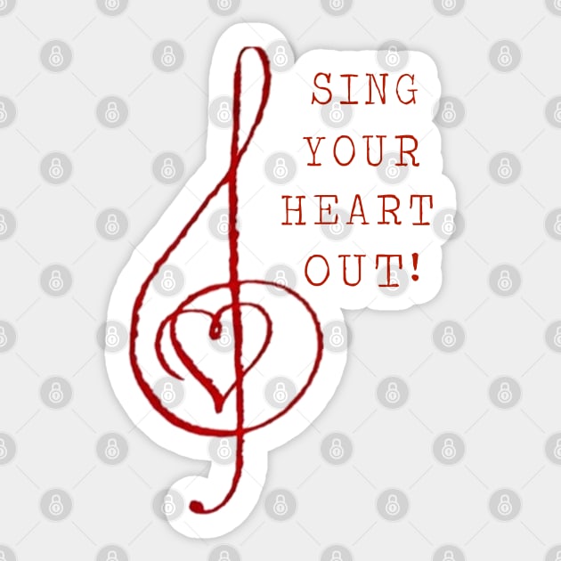 Sing Your Heart Out! Red on White Sticker by VioletGrant